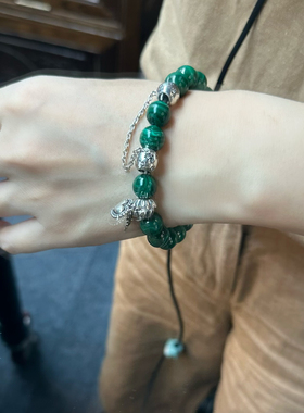 【C+原创设计】10mm孔雀石925纯银串珠手链克罗星风手串女