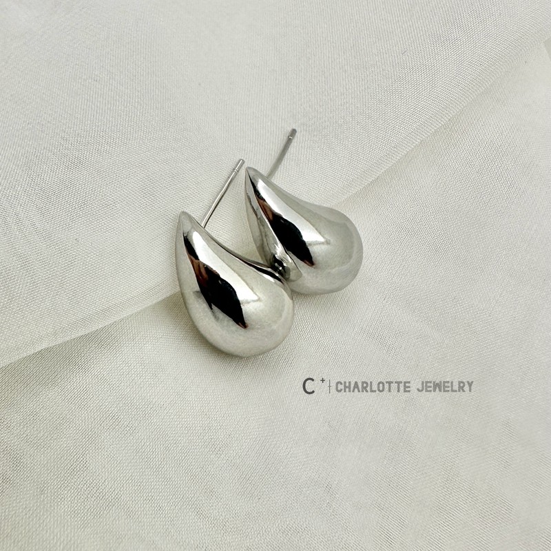 COS风几何感小众设计水滴型金银2色银豆耳钉925纯银耳针 简约百搭