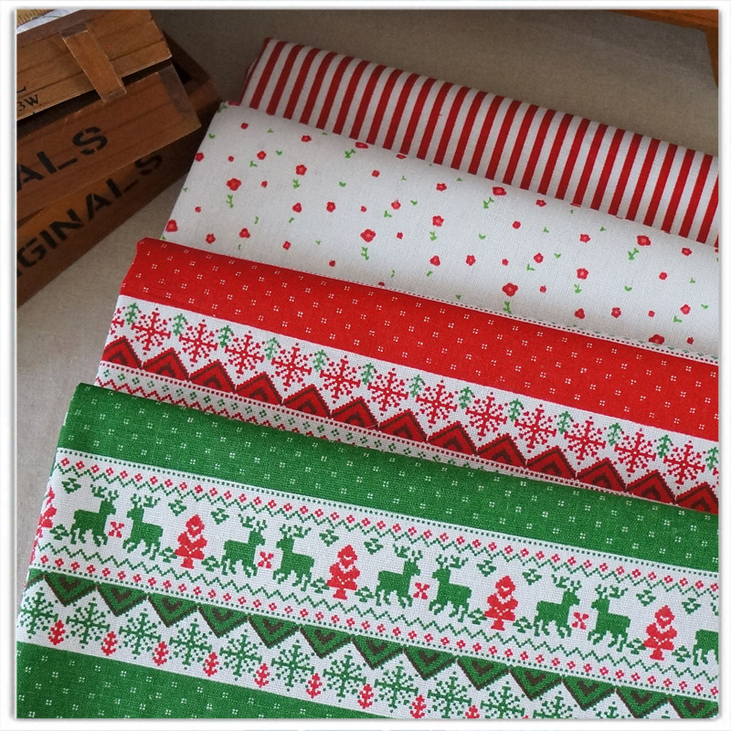 棉麻印花圣诞系列 DIY手工布料 防尘遮光背景布 窗帘桌布三米包邮