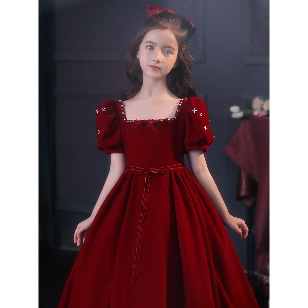 儿童礼服公主裙2024秋季丝绒生日连衣裙女童钢琴演出服走秀晚礼服