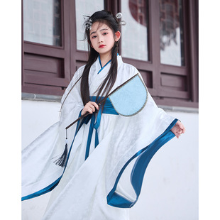 女童春秋战国袍汉服素雅交领复原直裾袍中国风古装魏晋大袖衫套装