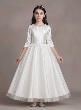 白色女童礼服儿童生日公主裙花童婚礼连衣裙小女孩钢琴演奏演出服