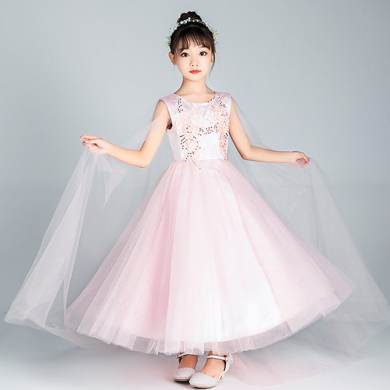 女童古筝表演服2025冬季新款洋气花童公主裙蓬蓬纱舞台演出服