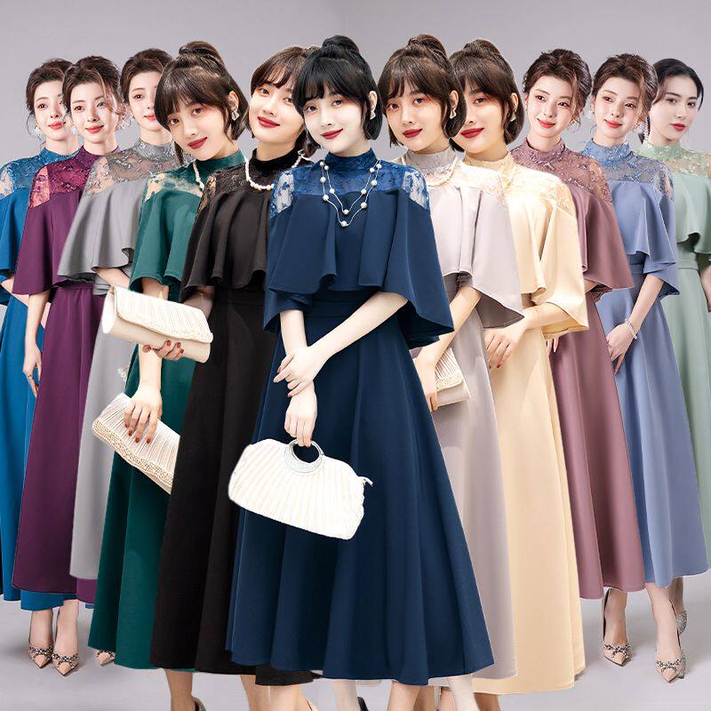 黑色晚礼服女2025新款冬季宴会优雅气质名媛显瘦连衣裙中长款晚装