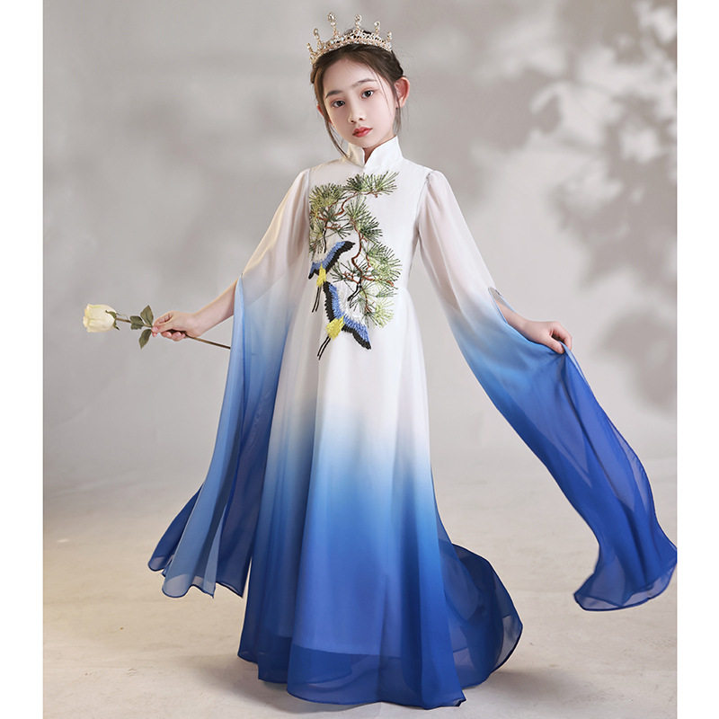 弹古筝比赛演出服中国风女童古典汉服民乐合唱艺考儿童表演服秋冬