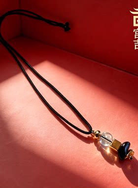 清曜澄心白水晶黑檀木黑白极简几何手工编绳吊坠项链