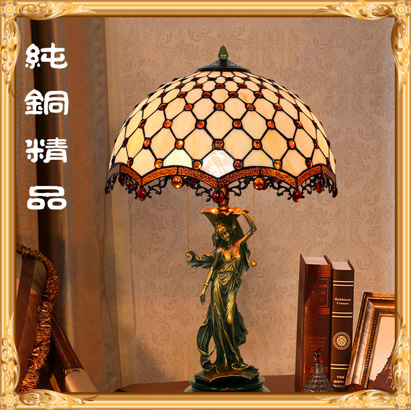 蒂凡尼纯铜精品手工艺术彩色教堂玻璃老上海欧美复古玛瑙调光台灯