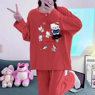 本命年红色睡衣女春秋款2025新款KT猫公仔长袖纯棉新婚卡通家居服