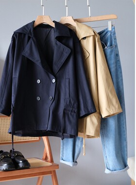 六月22155翻领工装外套秋季新品纯棉抗皱日杂短风衣推荐款