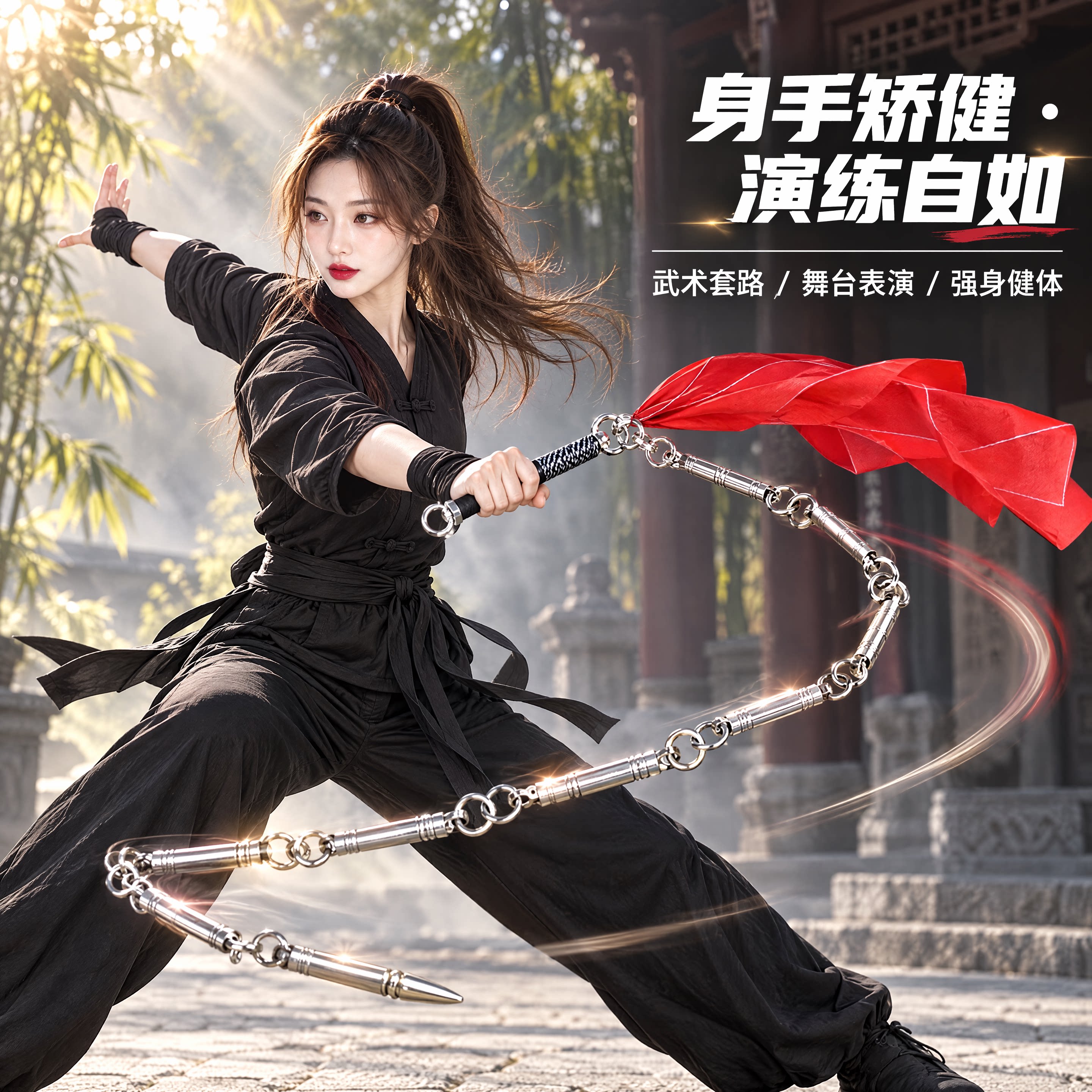 手持式武术自卫自卫缠线防滑九节鞭初学表演实战武术九截9节鞭