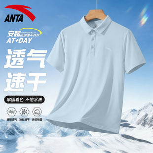 安踏短袖男冰丝POLO衫男款翻领t恤冬季速干体恤男士有领夏天衣服