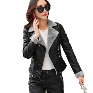 画艺比2025秋冬新款修身短款加绒皮衣女皮外套机车皮夹克保暖显瘦