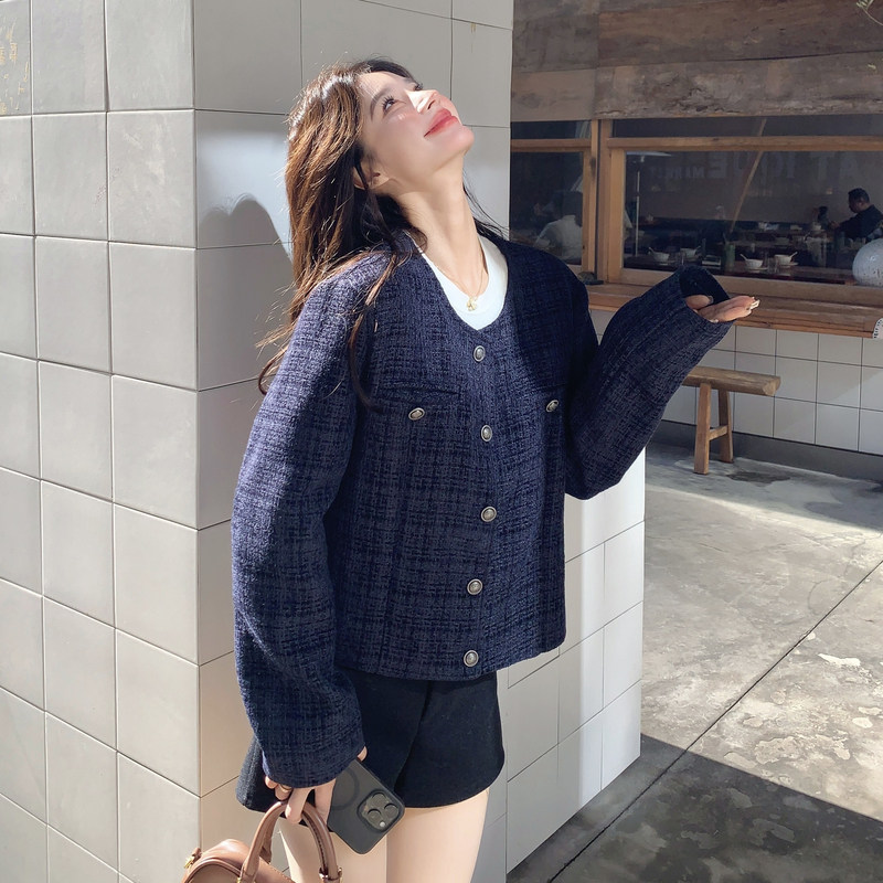 【新款】现货！藏青色短款小香风外套2D003-2602-P135控218，女装短外套，浙宝125