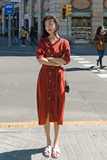 红色v领连衣裙女春夏御姐轻熟风女装2025新款夏装中长款气质小裙，女装连衣裙，浙宝125
