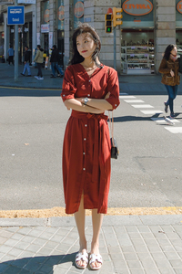 红色v领连衣裙女春夏御姐轻熟风女装2025新款夏装中长款气质小裙图片