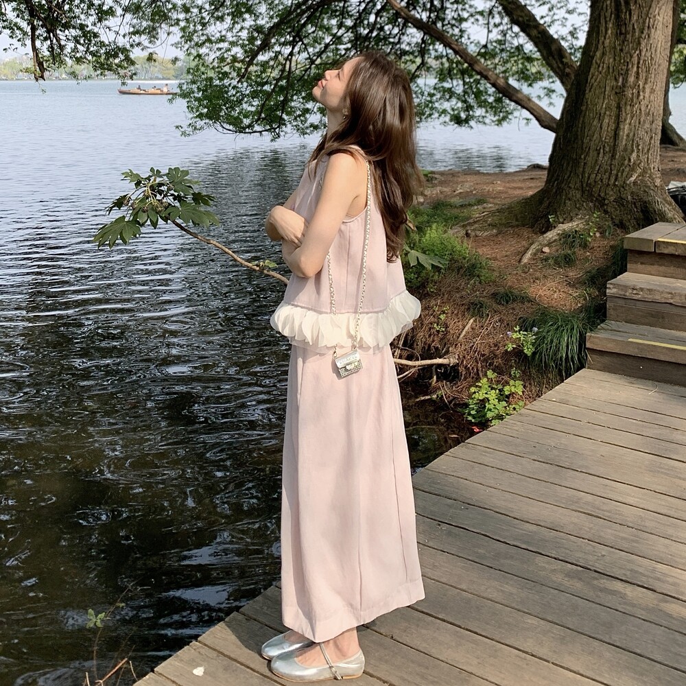 韩系温柔露背泡泡袖上衣紫色半身裙两件套装女2025清纯系夏日穿搭,女装套装/套裙,浙宝125