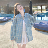 新款！现货章若楠同款格纹衬衫外套2D003-2609-P105控168，女装短外套，浙宝125