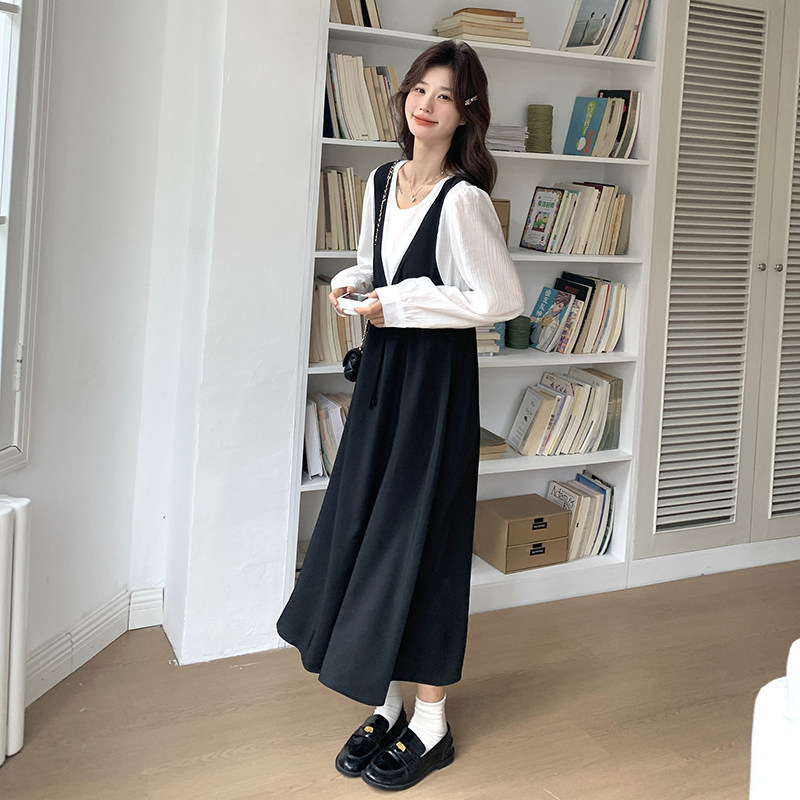 撞色拼接假两件连衣裙女2025春季新款法式设计感收腰显瘦A字长裙,女装连衣裙,浙宝125