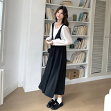 黑色气质轻熟风拼接连衣裙女2025春新款复古高级感显瘦假两件长裙，女装连衣裙，浙宝125