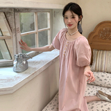 粉色法式甜美减龄泡泡袖连衣裙女夏季2025新款慵懒风休闲浪漫长裙，女装连衣裙，浙宝125