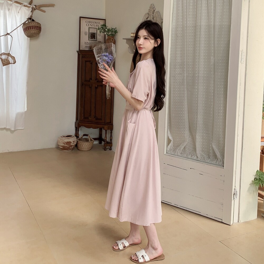 【新款】现货！夏季法式V领收腰连衣裙2D003-A31-P115-控168,女装连衣裙,浙宝125