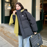 黑色连帽羽绒棉服女2024冬季新款韩系学院风休闲百搭小个子面包服，女装棉衣/棉服，浙宝125