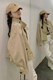 卡其色流行工装风衣外套短款女2025春秋新款日系休闲立领夹克上衣，女装风衣，浙宝125