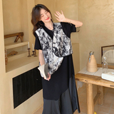 新中式国风黑色连衣裙套装女2025夏季新款高级感水墨画马甲两件套，女装套装/套裙，浙宝125