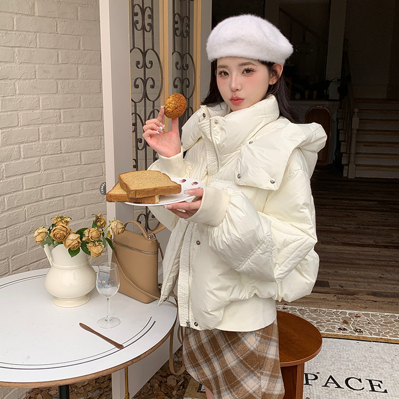 白色短款羽绒服女2025冬季新款韩系甜美气质小个子连帽白鸭绒外套图片