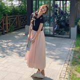 粉色针织拼接假两件连衣裙女夏季气质显瘦甜美温柔风显身材长裙子，女装连衣裙，浙宝125