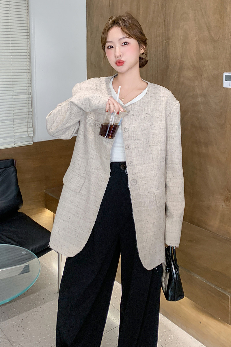 小众设计感西装女2025早春新款气质碎花灰色chic小个子宽松外套,女装西装,浙宝125