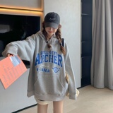 新款！港风灰色宽松韩版连帽卫衣9036-P105-控158，女装卫衣/绒衫，浙宝125