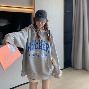 新款！港风灰色宽松韩版连帽卫衣9036-P105-控158,女装卫衣/绒衫,浙宝125