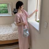 粉色法式甜美减龄泡泡袖连衣裙女夏季2025新款慵懒风休闲浪漫长裙，女装连衣裙，浙宝125