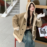 皮毛一体外套冬季女加厚羊羔毛连帽2024新款复古设计感小众棉服袄，女装短外套，浙宝125
