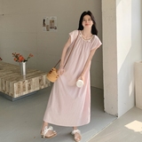 粉色垂感圆领连衣裙女2025夏季新款今年流行甜美宽松度假风长裙潮，女装连衣裙，浙宝125