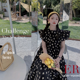 现货主推!数据好！飞飞袖不挑人黑色碎花连衣裙9021-P105-控158，女装连衣裙，浙宝125