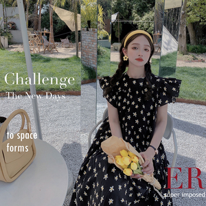 现货主推 ! 数据好！飞飞袖不挑人黑色碎花连衣裙9021-P105-控158,女装连衣裙,浙宝125