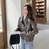 棕色复古机车皮衣外套女2025年春季新款高级感炸街小个子PU皮夹克，女装皮衣，浙宝125