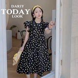 现货主推!数据好！飞飞袖不挑人黑色碎花连衣裙9021-P105-控158，女装连衣裙，浙宝125