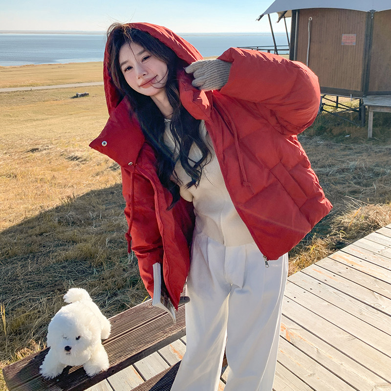 新款！已出货！红连帽羽绒棉服外套9899-P165-控248,女装棉衣/棉服,浙宝125