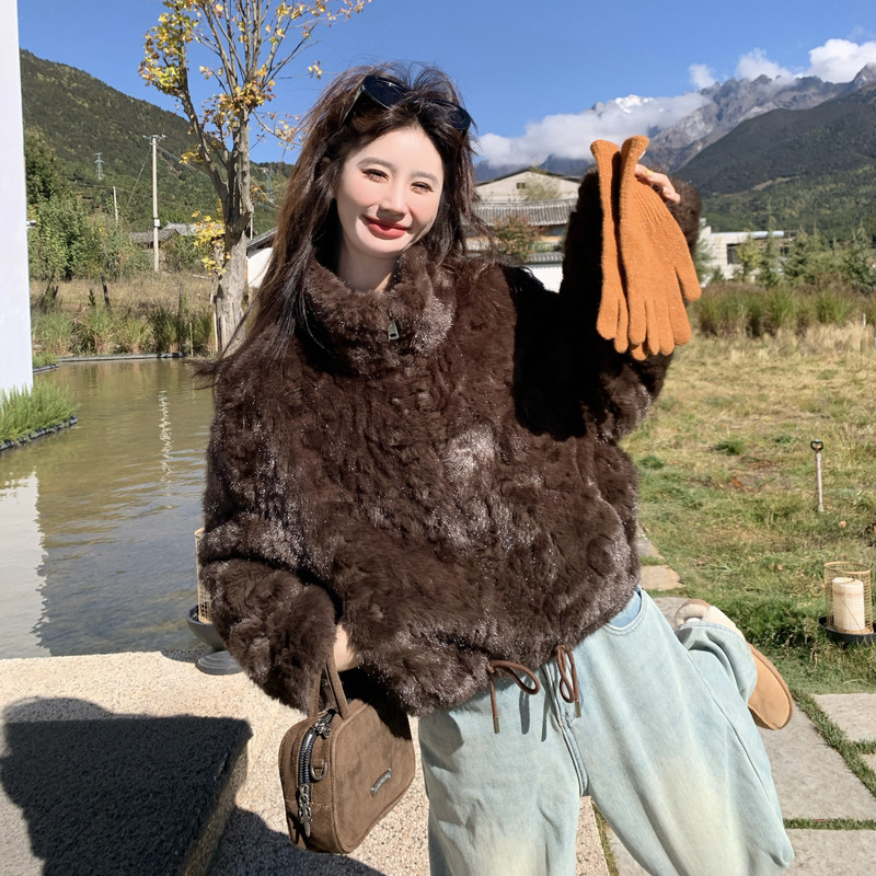 【新款】现货！A93黑咖设计感环保皮草外套P215控328,女装短外套,浙宝125