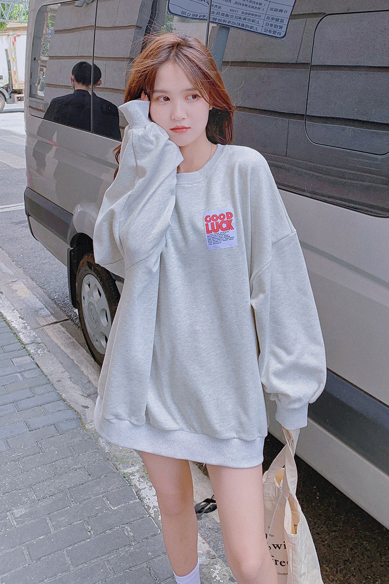 2022新款现货韩版设计感宽松慵懒风贴标套头卫衣W10-P95-控148,女装卫衣/绒衫,浙宝125