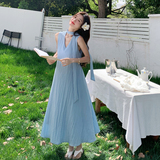 蓝色设计感温柔风甜美无袖长裙女夏新款高级感气质显瘦大摆连衣裙，女装连衣裙，浙宝125