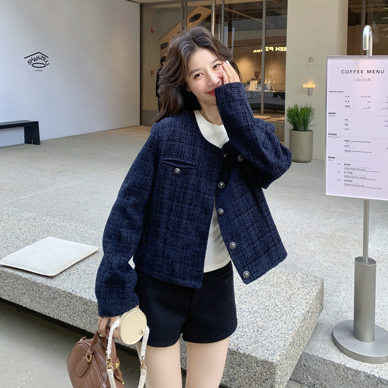 【新款】现货！2602藏青色短款小香风外套P135控218,女装短外套,浙宝125