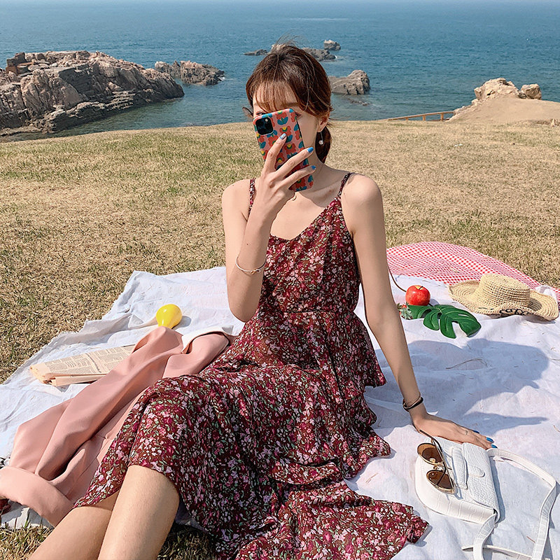 现货主推！2022夏季韩版法式甜美碎花吊带连衣裙8816-P80-控128图片