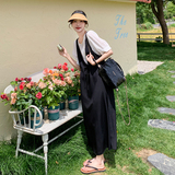撞色拼接假两件连衣裙女夏季2025新款韩版宽松遮肚设计感休闲长裙，女装连衣裙，浙宝125