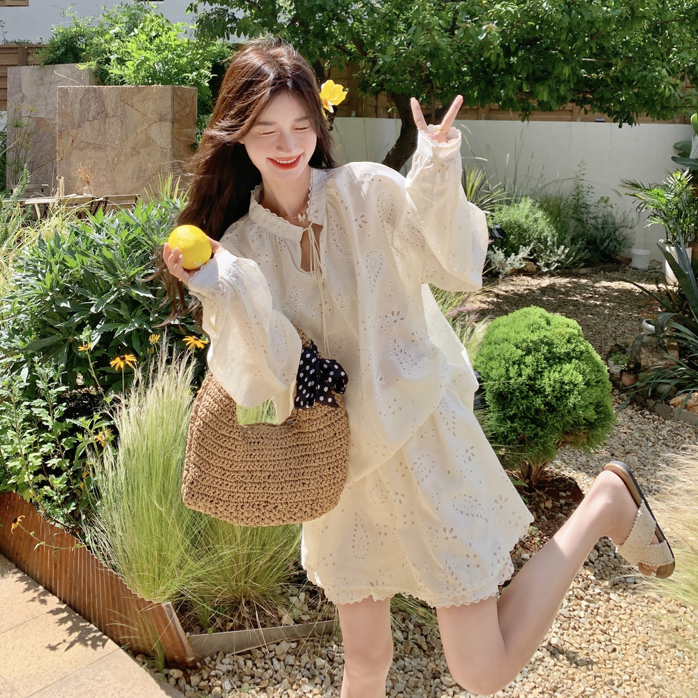 新中式国风蕾丝刺绣短裤套装女夏2025新款两件套独特绝美显瘦遮肉，女装套装/套裙，浙宝125