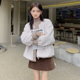 大货已出！新款鬼马系少女两面穿羊羔毛格纹外套9067-P135-控188，女装短外套，浙宝125