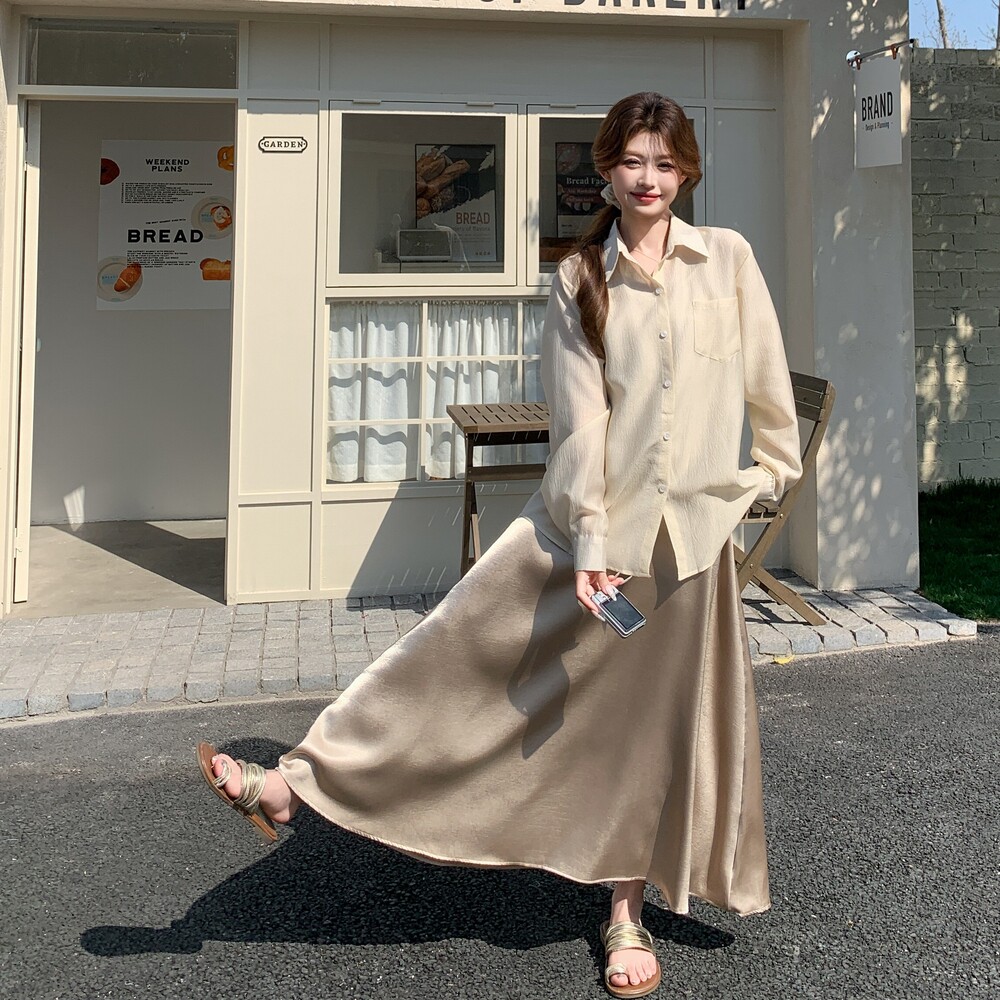 防晒衬衫吊带连衣裙套装女2025夏季新款温柔风绝美气质长裙两件套,女装套装/套裙,浙宝125